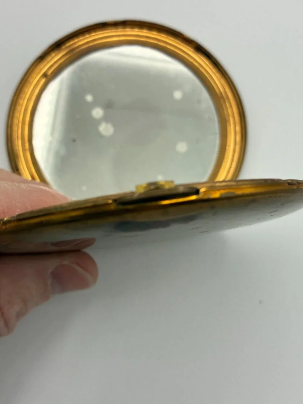 Vintage Brass Compact Mirror Gold Tone Etched Bonnet Flowers Vanity Decor